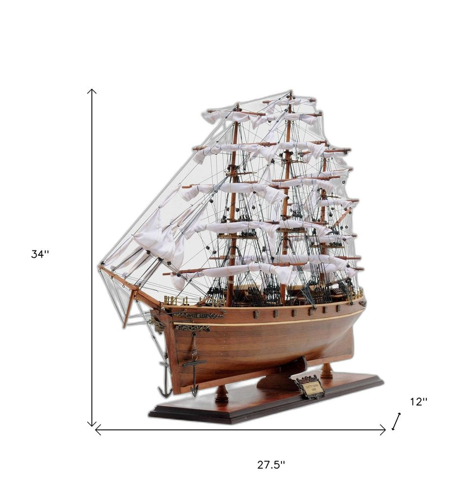 28" Brown Solid Wood Hand Painted Model Boat