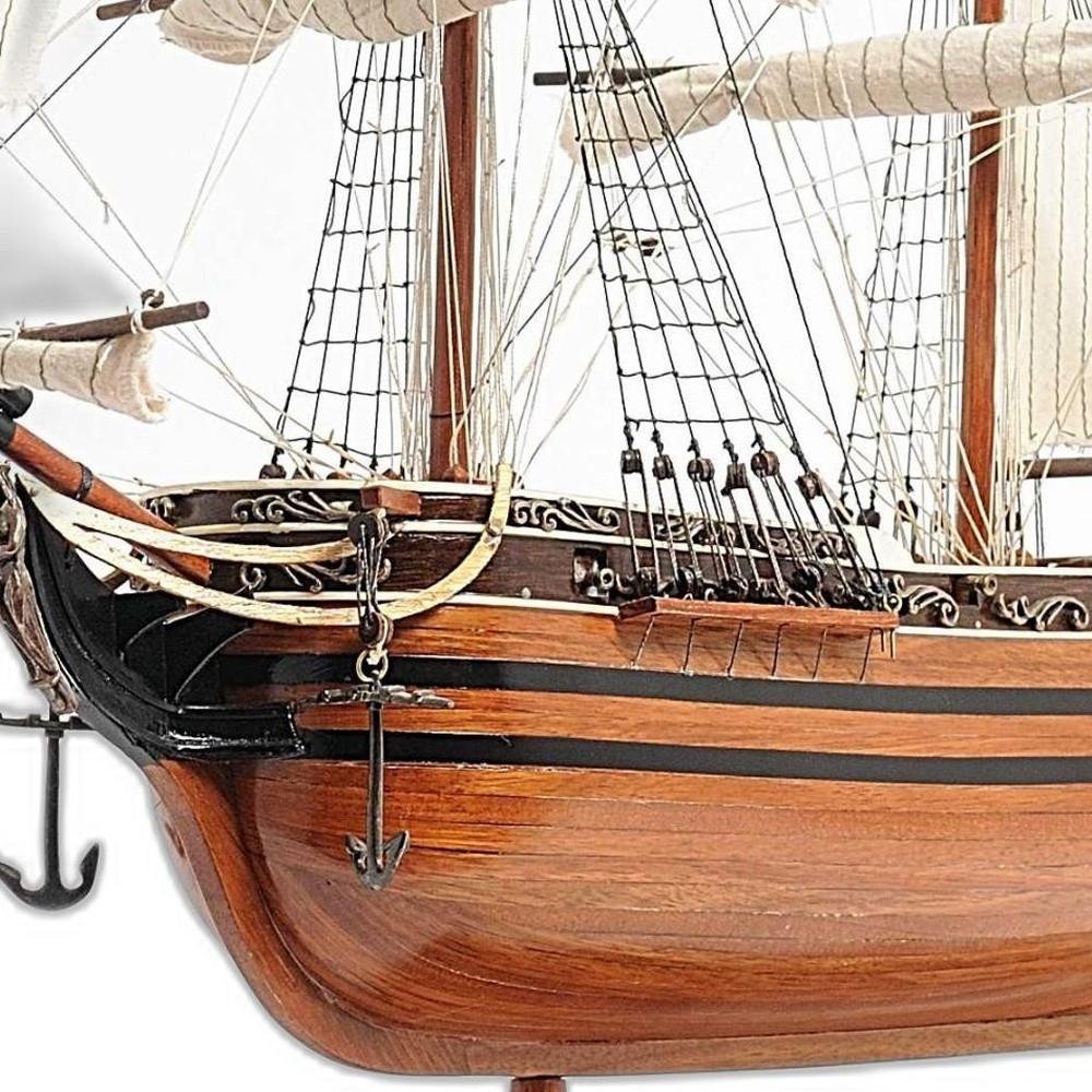 24" Brown Solid Wood Hand Painted Boat Model Boat. Home product in brown wood.