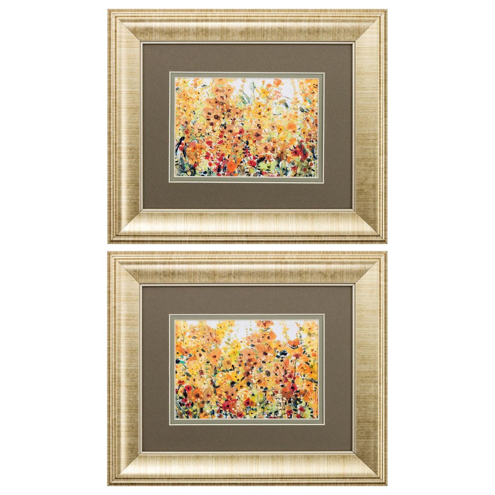 Set Of Two Pretty Summer Flowers Gold Framed Wall Art on a white background