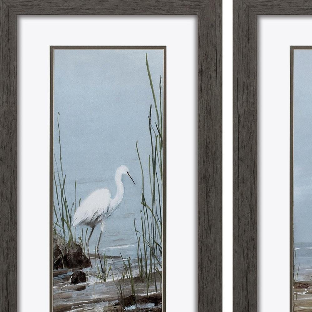 Set of Two Island Egret Brown Framed Art on a white background