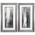 Set of Two Modern Abstract Gunmetal Framed Art on a white background