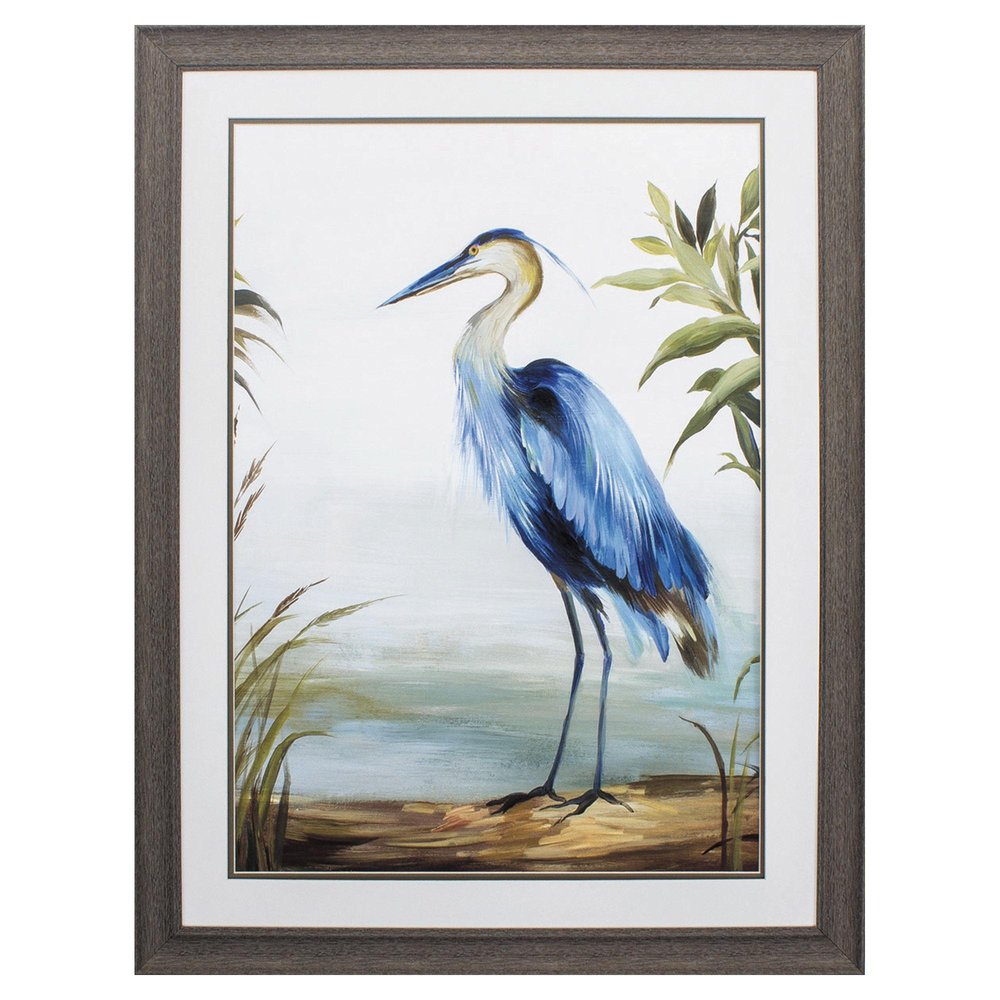 Blue Heron 36" X 27" Brown Bird Framed Art