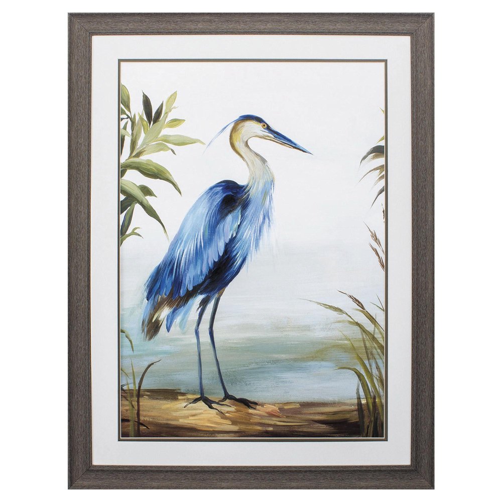 Blue Heron 36" X 27" Brown Bird Framed Art
