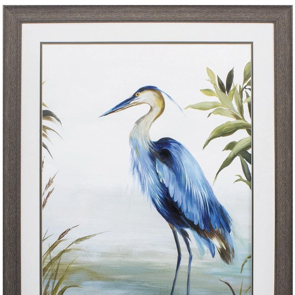 Blue Heron 36" X 27" Brown Bird Framed Art