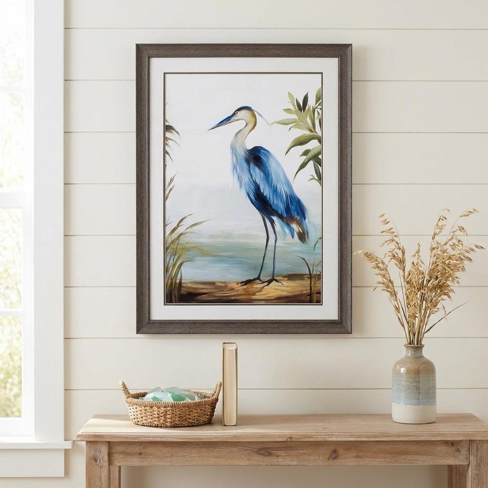 Blue Heron 36" X 27" Brown Bird Framed Art