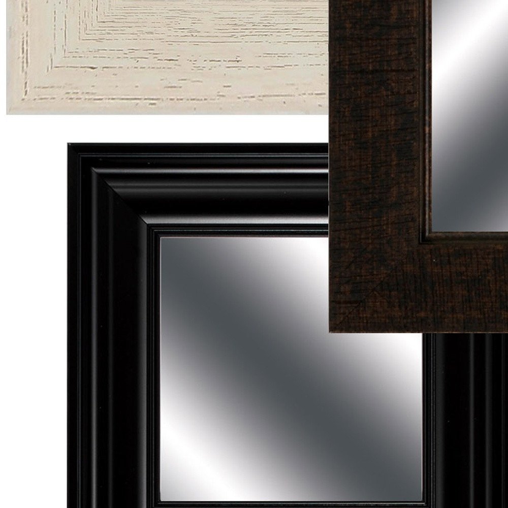 Set of Ten Brown And White Square And Rectangle Framed Mirror Set close-up detail