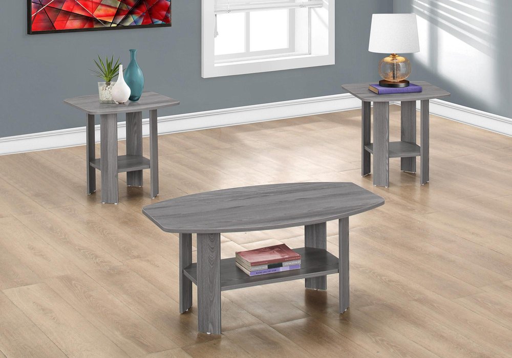 Set of Three 36" Gray Coffee Table With Shelf in a home interior