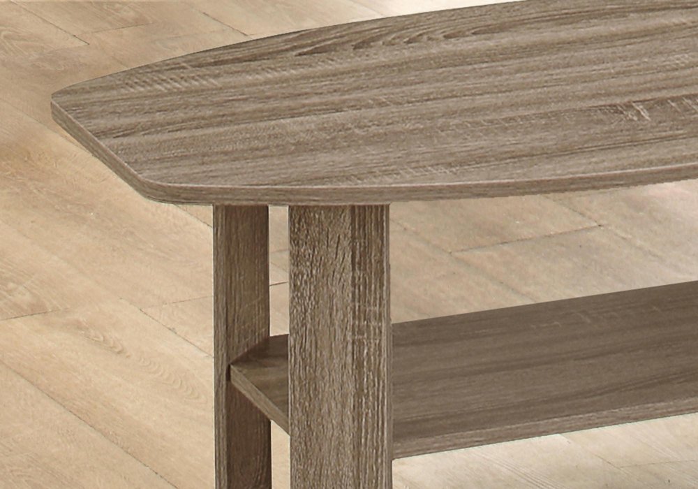 Set of Three 36" Taupe Coffee Table With Shelf close-up detail