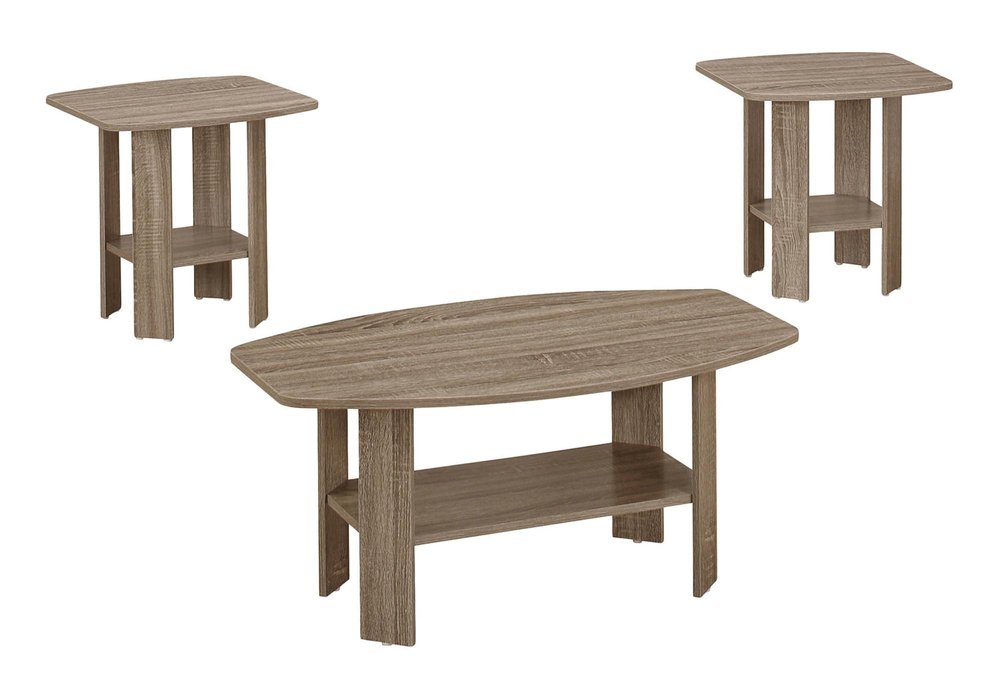 Set of Three 36" Taupe Coffee Table With Shelf on a white background