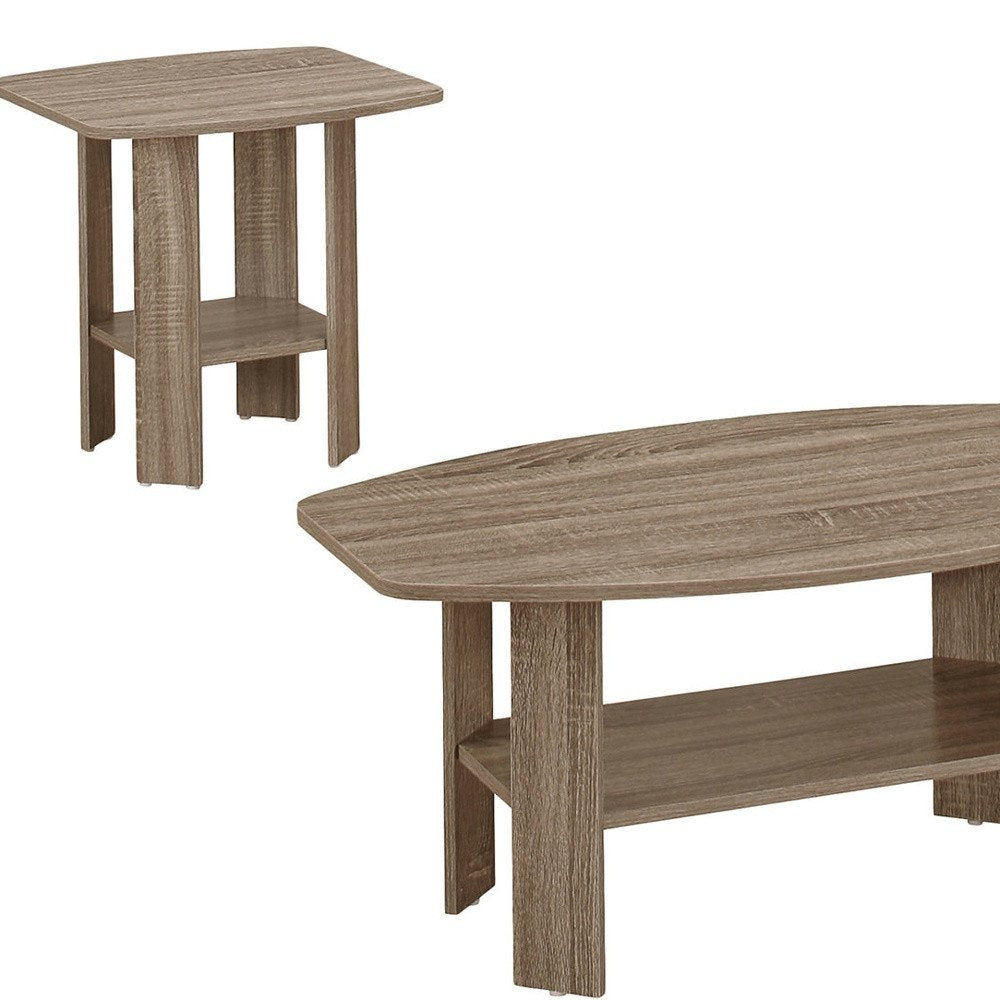 Set of Three 36" Taupe Coffee Table With Shelf on a white background