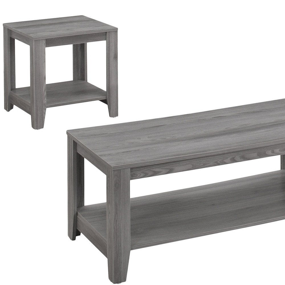 Set of Three 42" Gray Coffee Table With Shelf on a white background