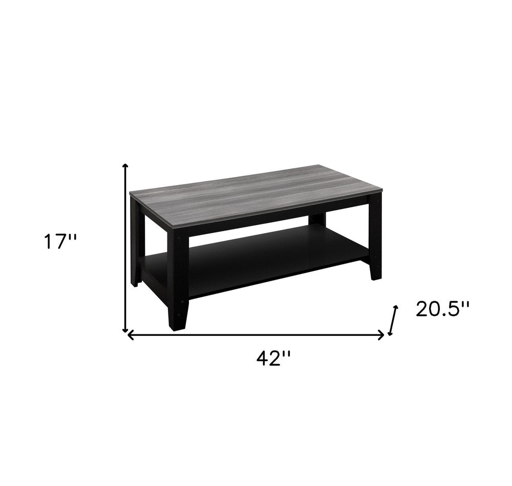 Set of Three 42" Gray And Black Coffee Table With Shelf on a white background