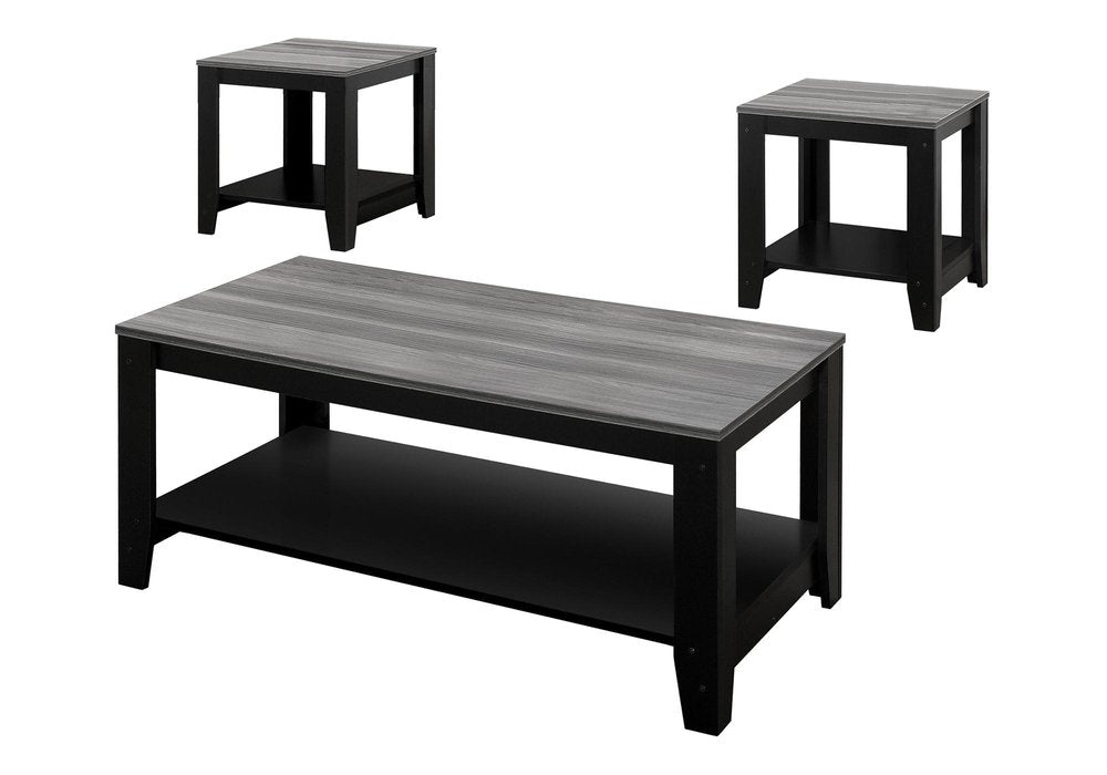Set of Three 42" Gray And Black Coffee Table With Shelf on a white background