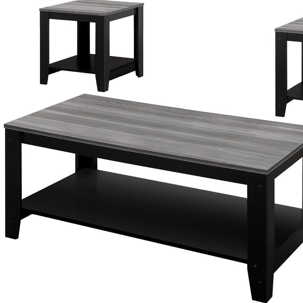 Set of Three 42" Gray And Black Coffee Table With Shelf on a white background