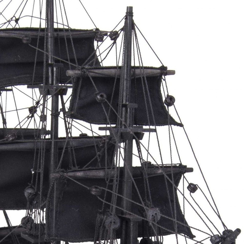 19" Black Solid Wood Hand Painted Model Boat. Home product isolated on a plain white background, in a black wood finish.