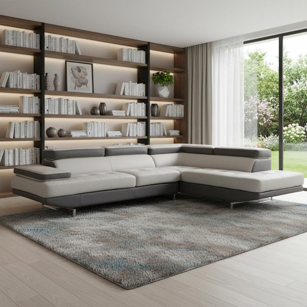 Gray Leather L Shaped Two Piece Corner Sectional