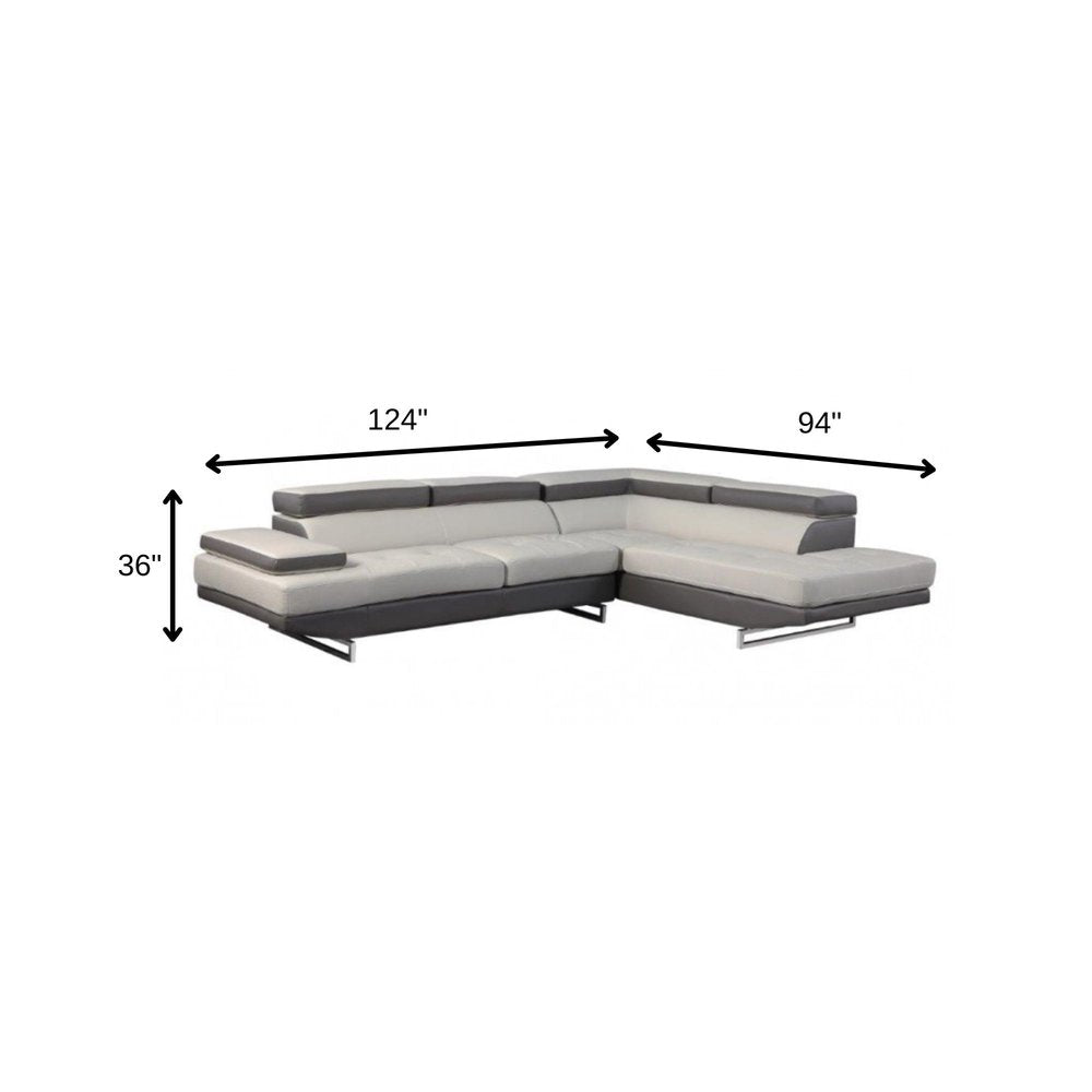 Gray Leather L Shaped Two Piece Corner Sectional