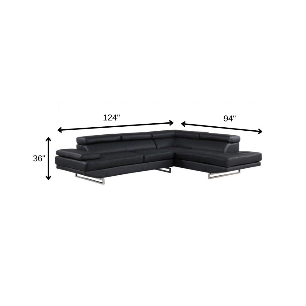 Black Leather L Shaped Two Piece Corner Sectional