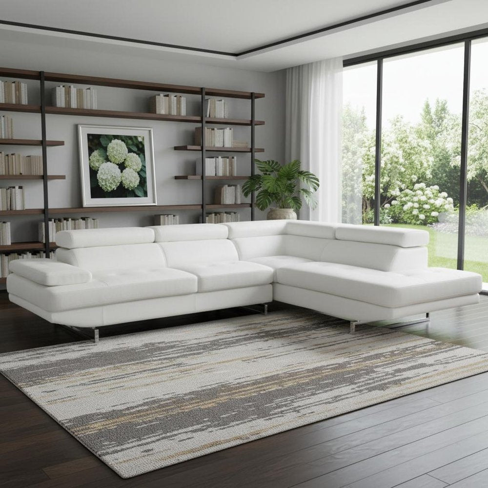 White Leather L Shaped Two Piece Corner Sectional - SKU 366200