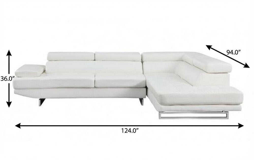 White Leather L Shaped Two Piece Corner Sectional on a white background