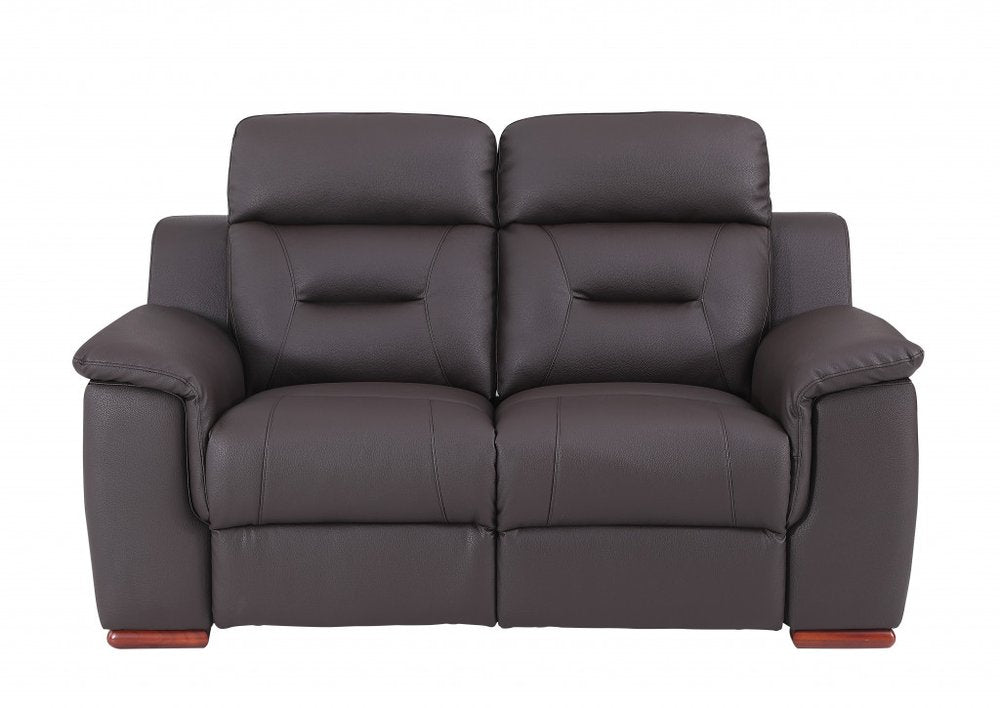 Two Piece Indoor Brown Genuine Leather Five Person Seating Set on a white background