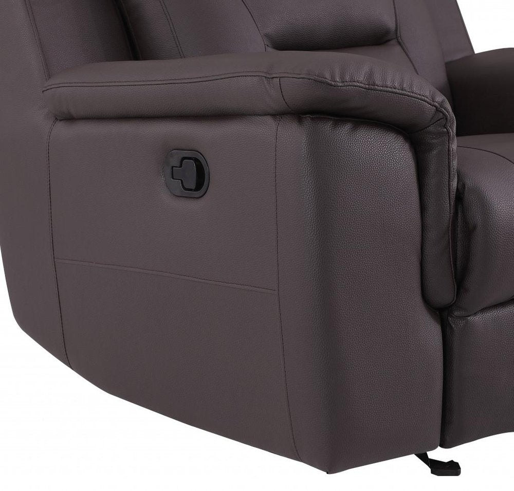 Two Piece Indoor Brown Genuine Leather Five Person Seating Set close-up detail