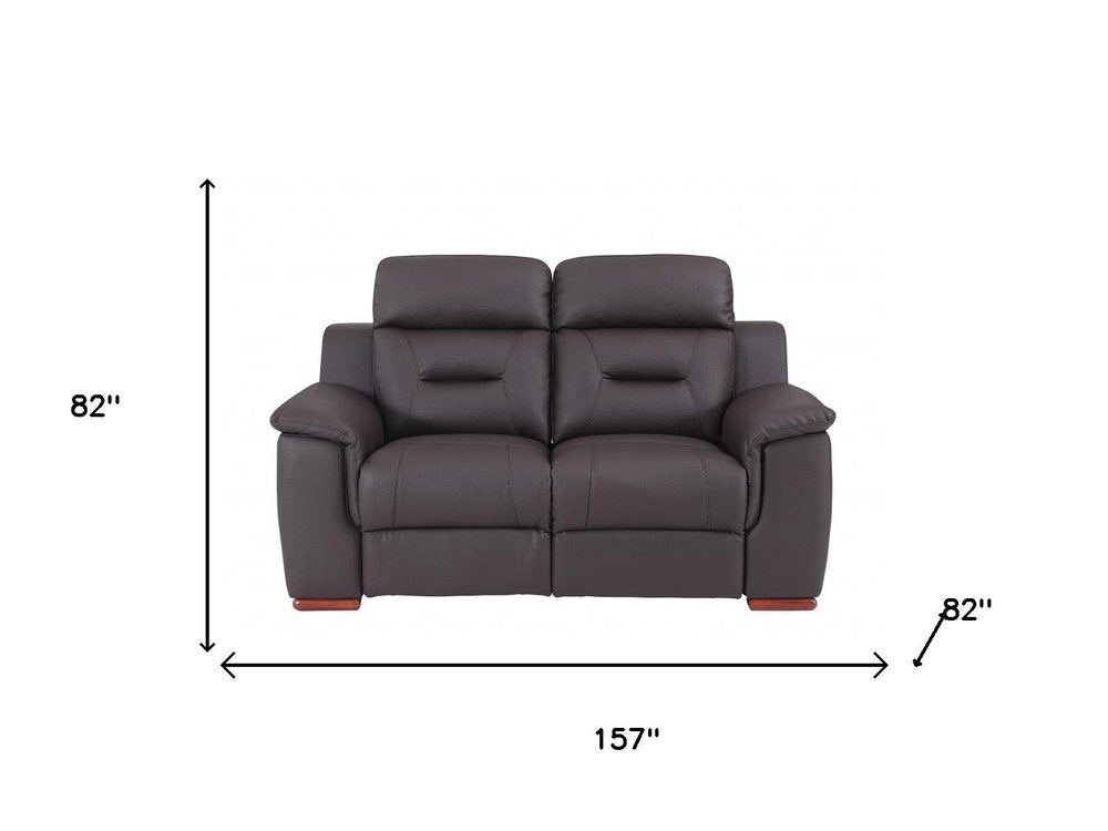 Two Piece Indoor Brown Genuine Leather Five Person Seating Set on a white background