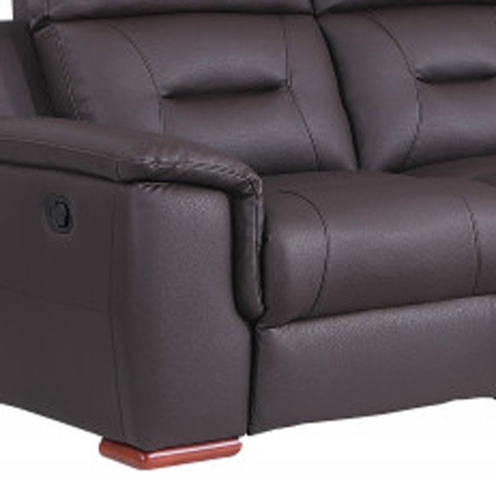 Two Piece Indoor Brown Genuine Leather Five Person Seating Set close-up detail