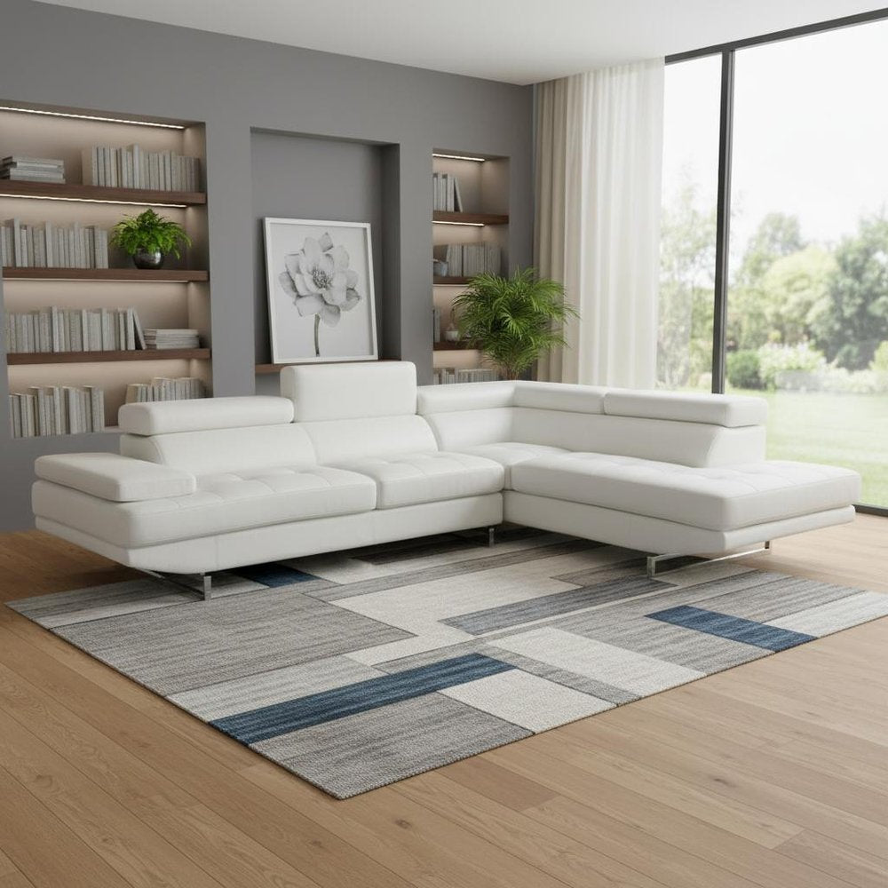 Gray Leather L Shaped Two Piece Corner Sectional