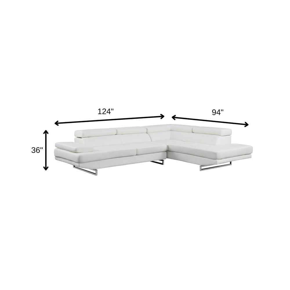 Gray Leather L Shaped Two Piece Corner Sectional on a white background
