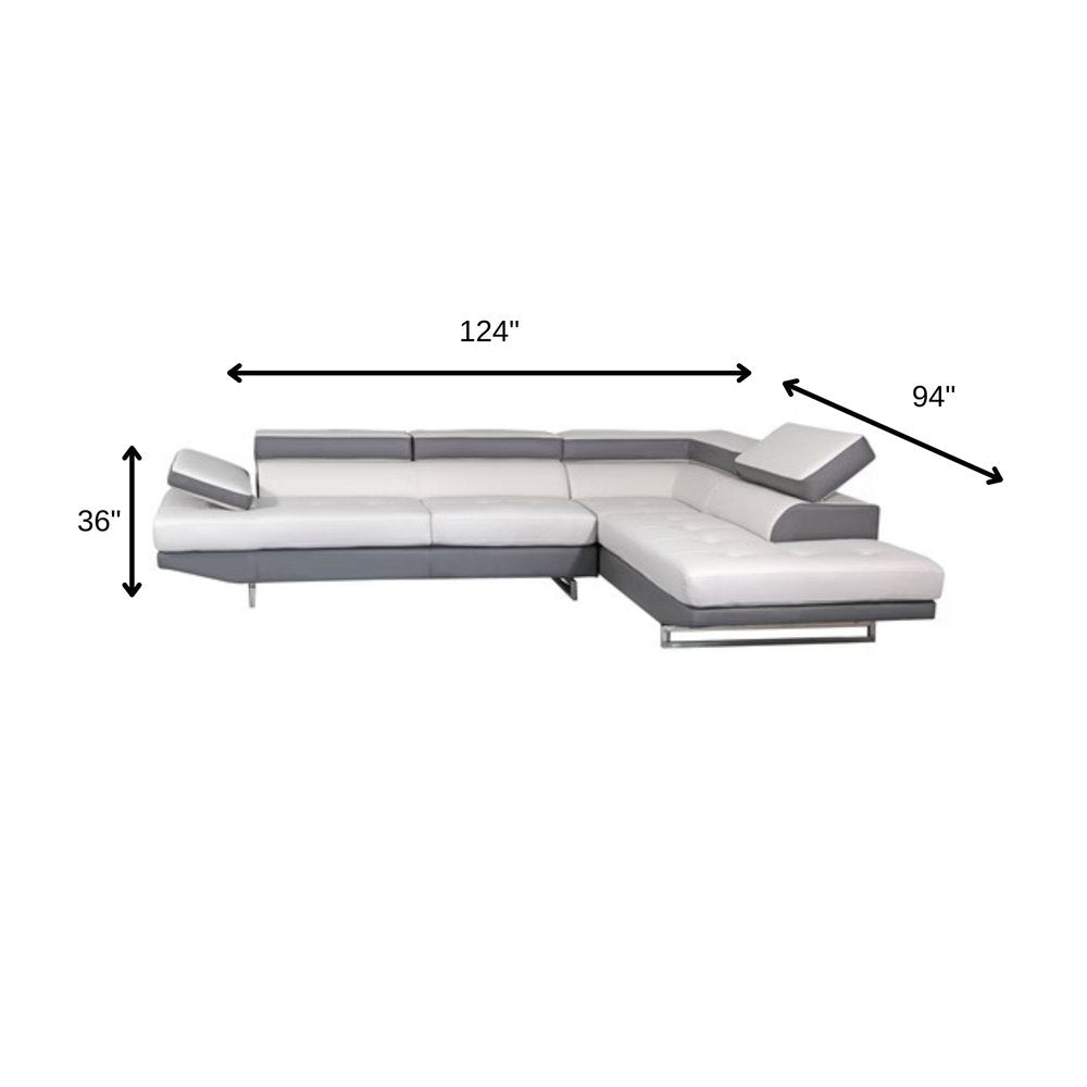 White Leather L Shaped Two Piece Corner Sectional - SKU 366222 on a white background