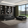 Two Piece Indoor Black Italian Leather Five Person Seating Set