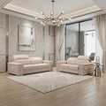 Two Piece Indoor Beige Italian Leather Five Person Seating Set