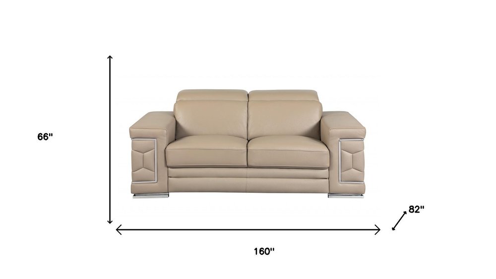 Two Piece Indoor Beige Italian Leather Five Person Seating Set