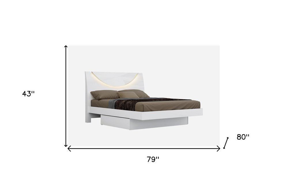 White Solid Wood King Bed Frame - 43" H x 79" W x 80" D on a white background