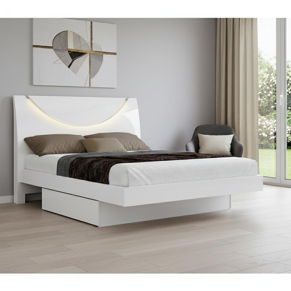White Solid Wood King Bed Frame