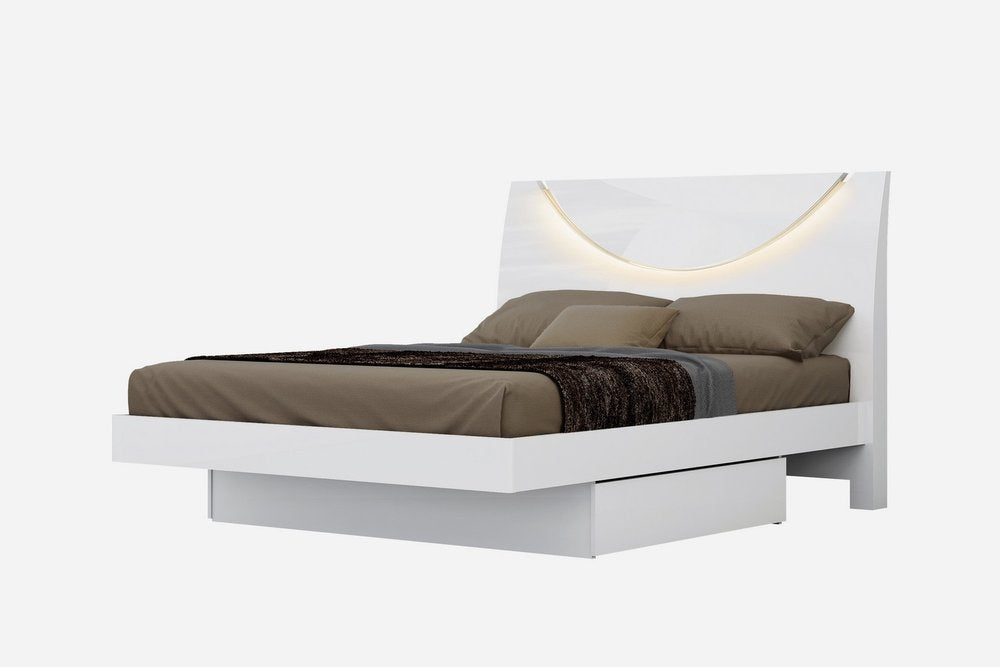 White Solid Wood King Bed Frame - 43" H x 72" W x 85" D on a white background