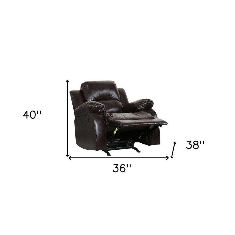 36" X 38" X 40" Brown Chair. Recliner isolated on a plain white background.