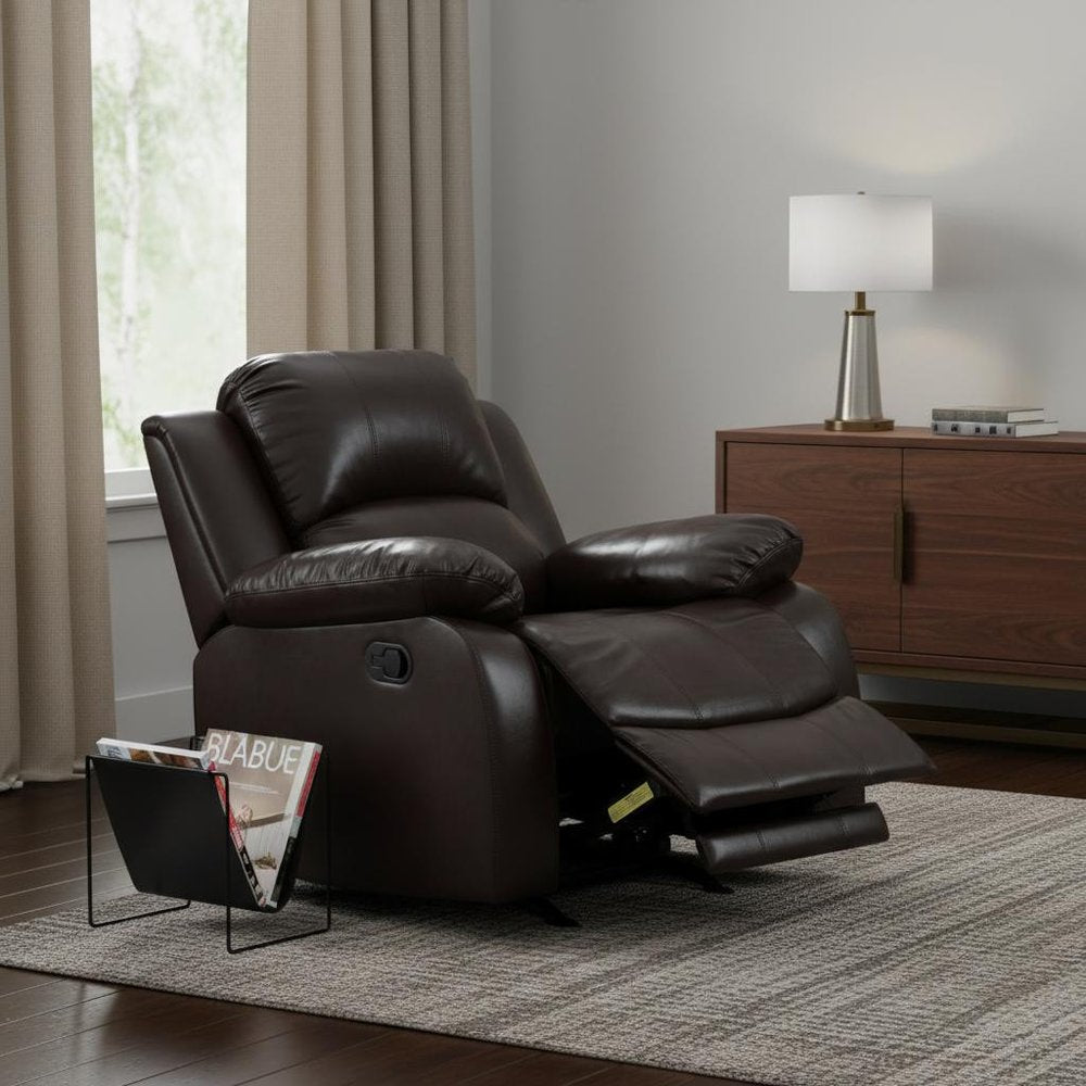 36" X 38" X 40" Brown Chair styled in a furnished interior with a light gray wall on a tiled floor.
