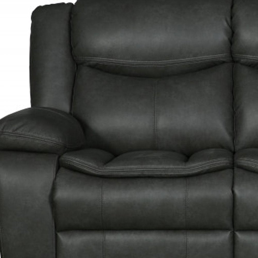 64" Gray Faux Leather Manual Reclining Love Seat