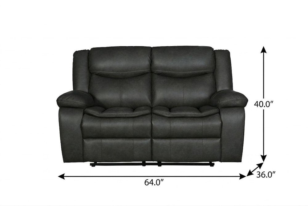 64" Gray Faux Leather Manual Reclining Love Seat