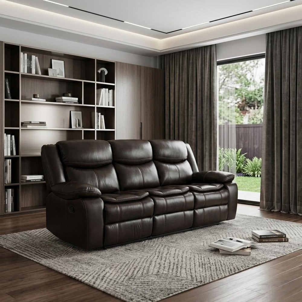 86" Brown Faux Leather Sofa With Black Legs