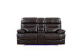 78" Brown Faux Leather Power Reclining Love Seat With Storage on a white background