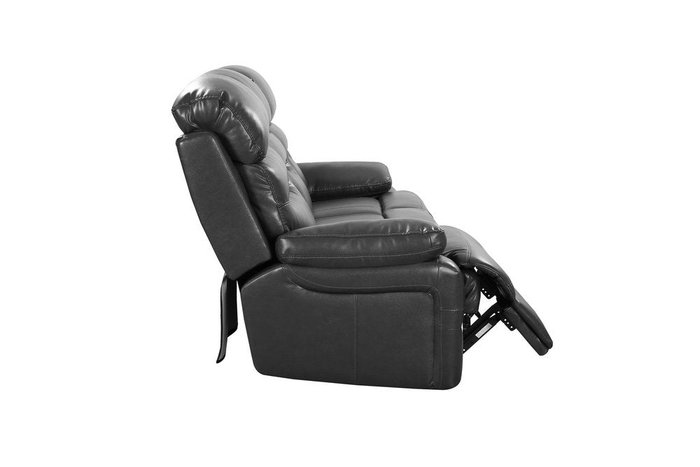 43" Grey Faux Leather Power Recliner Chair. Recliner isolated on a plain white background, in a gray faux leather finish.