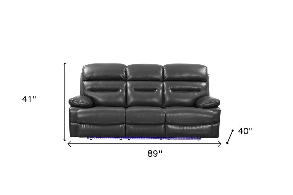 43" Grey Faux Leather Power Recliner Chair. Recliner isolated on a plain white background, in a gray faux leather finish.