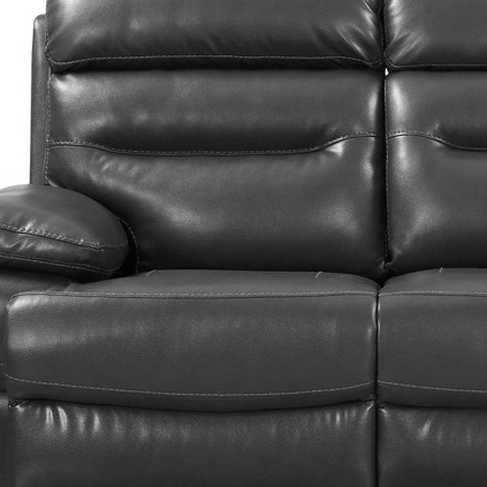 Close-up of 43" Grey Faux Leather Power Recliner Chair showing the gray faux leather texture.