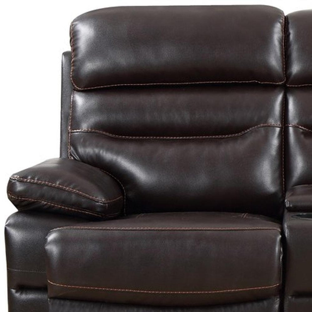 78" Brown Faux Leather Manual Reclining Love Seat With Storage