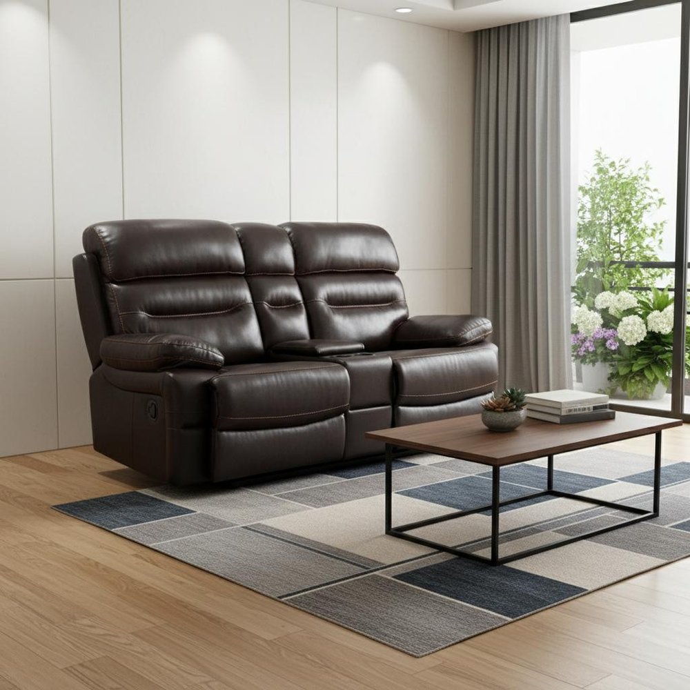 78" Brown Faux Leather Manual Reclining Love Seat With Storage