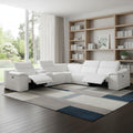 White Italian Leather Power Reclining U Shaped Six Piece Corner Sectional With Console