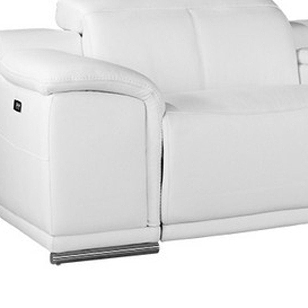 White Italian Leather Power Reclining U Shaped Seven Piece Corner Sectional With Console - 220.2" H x 241" W x 280" D